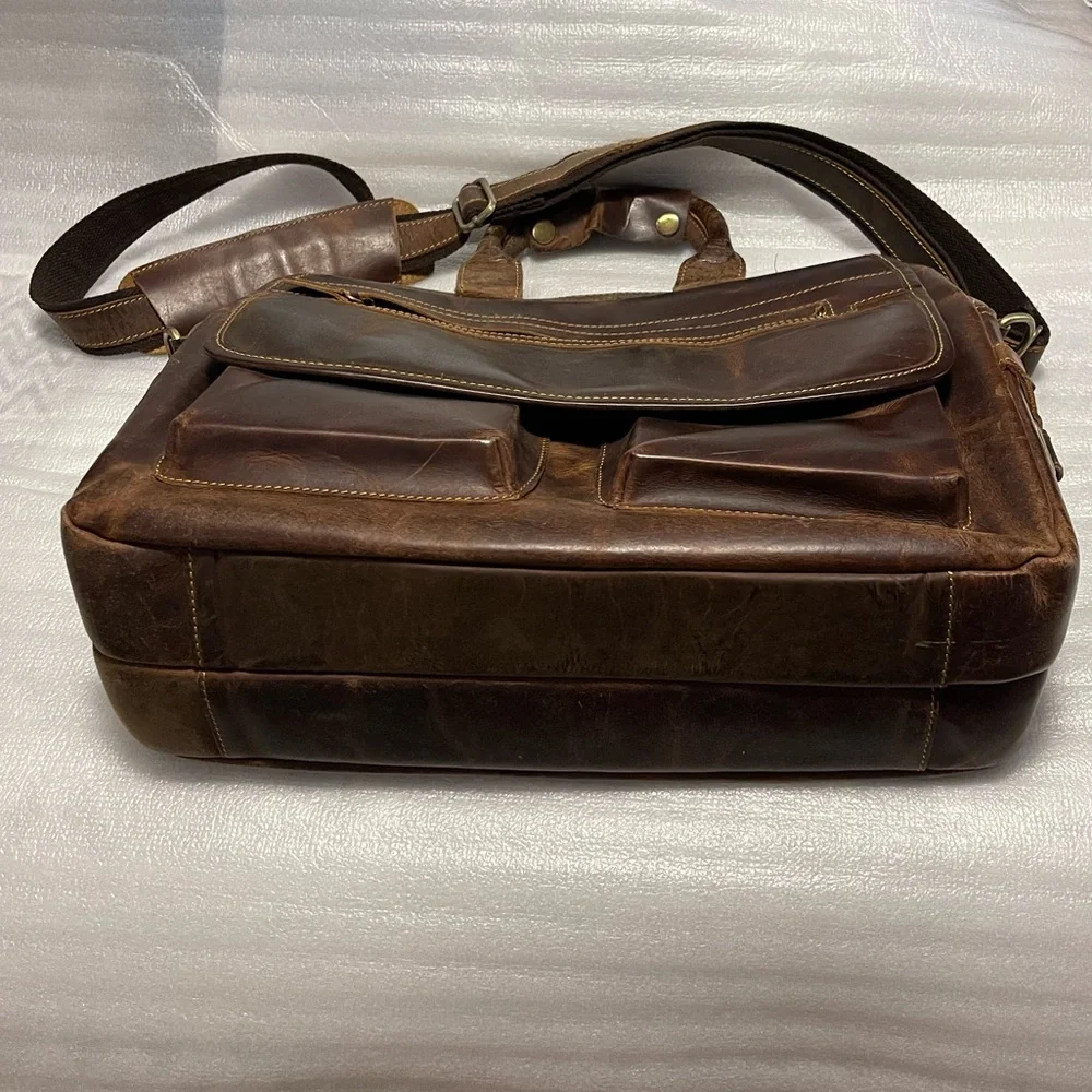 Vintage Kattee Genuine Leather Briefcase Messenger Bag - Brown - Full Size